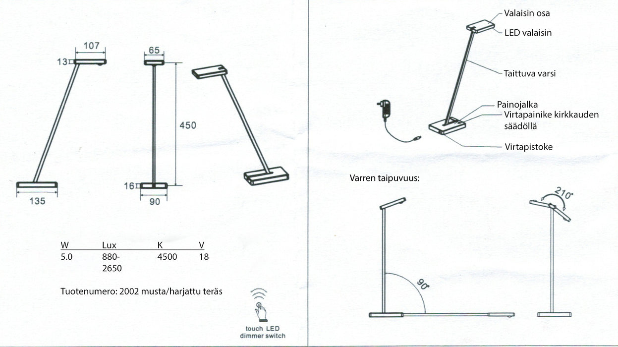 OUTLET Beta LED työpistevalaisin - Musta/harjattu teräs